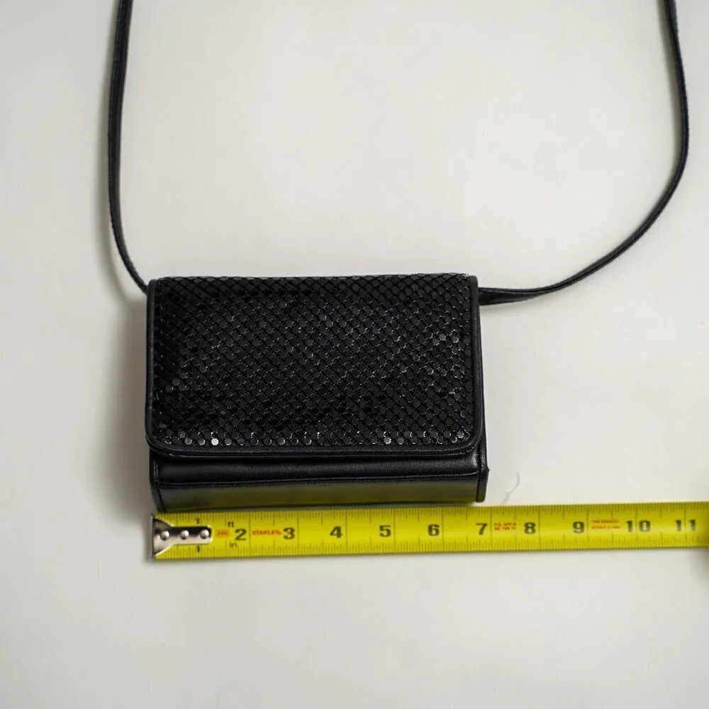 Vintage Whiting & Davis Black Leather And Chainmail Crossbody Bag